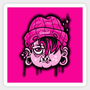 Emo Cartoon Monster Pink Design Sticker